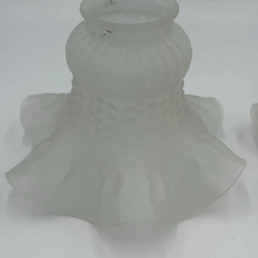 Set of 2 Vintage Ruffled Glass Replacement Globe Lamp Shades 2 inch Fitter